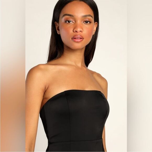 NWT Lulu’s Blissfully Beautiful Black Satin Strapless Tiered Maxi Dress Size XL - Picture 2 of 7